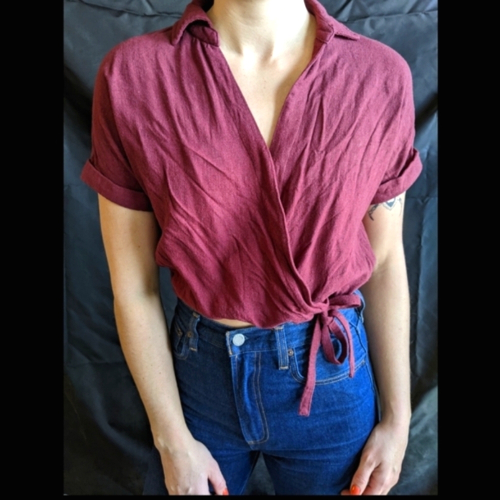 Mock Wrap Burgundy Shirt